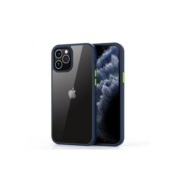 Husa spate iPhone 12 Pro Max (6.7") rezistenta la socuri, carcasa TPU, transparenta / cu rama albastra, Devia Shark