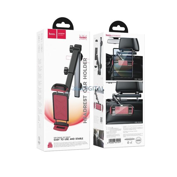 Suport pentru telefon / tabletă pe tetieră, 4.5"-13", negru-roșu, Hoco H69
