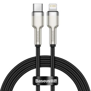 Tip C - Cablu de date iPhone cu 8 pini, 20 W, negru, husă din nailon împletit, 1 M, Baseus CATLJK-A01