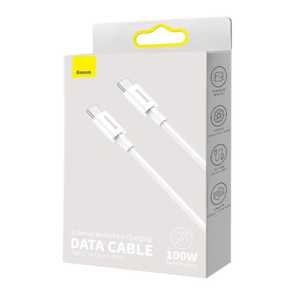 Type-C - Cablu de date de încărcare rapidă de tip C, alb, 2M, 100W, Seria Baseus Superior