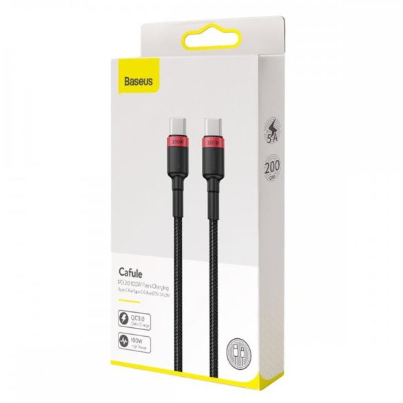 Cablu de date țesătură Baseus Type-C - Type-C negru-roșu 2m 5A