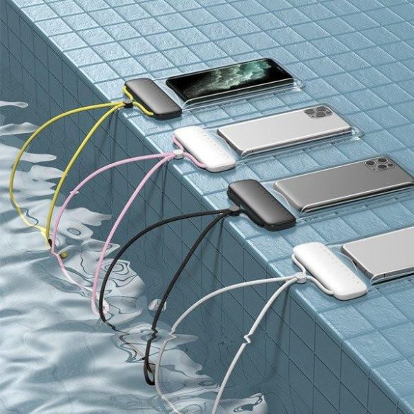 Husa universala impermeabila pentru telefon, 7.2", transparenta/alba, PVC + ABS + silicon, IPX8, Baseus Let's Go