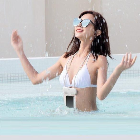 Husa universala impermeabila pentru telefon, 7.2", transparenta/alba, PVC + ABS + silicon, IPX8, Baseus Let's Go