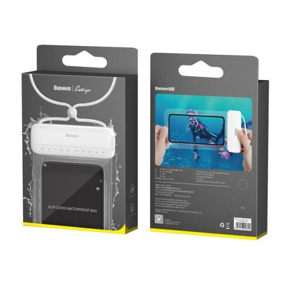 Husa universala impermeabila pentru telefon, 7.2", transparenta/alba, PVC + ABS + silicon, IPX8, Baseus Let's Go