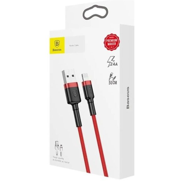 Cablu de date iPhone 8pin, rosu, 1m, 2.4A, Baseus Cafule