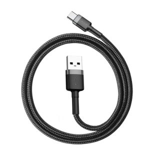 Cablu de date țesătură Baseus CATKLF-A91 tip C negru-gri 0,5 m 3A