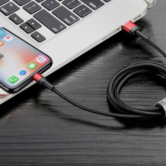 Baseus CALKLF-G91 iPhone 8pin cablu de date din material textil negru-rosu dublu 1m 2,4A