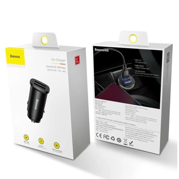 Cap de incarcare tigari, 2xUSB, 5A, QC3.0, negru, Baseus CCALL-DS01
