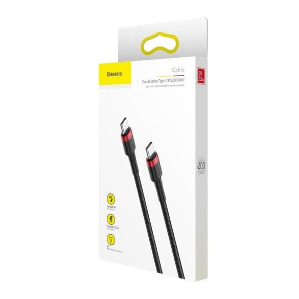 Cablu de date din țesătură Baseus Type-C - Type-C negru-roșu 2m 2A