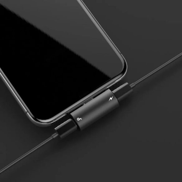 Adaptor audio/HF 2in1, iPhone 8pin - 2X iPhone 8pin, negru, Baseus CAL46-01