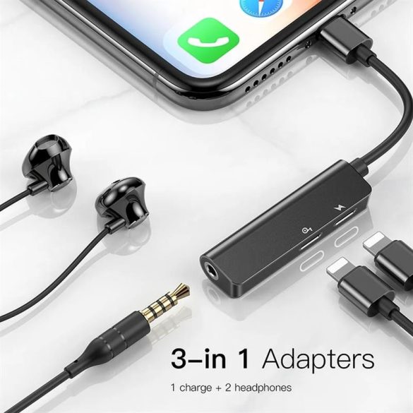 Adaptor audio / HF 3in1, iPhone 8pin - 2X iPhone 8pin / mufă 3,5 mm, negru, Baseus CALL52-01