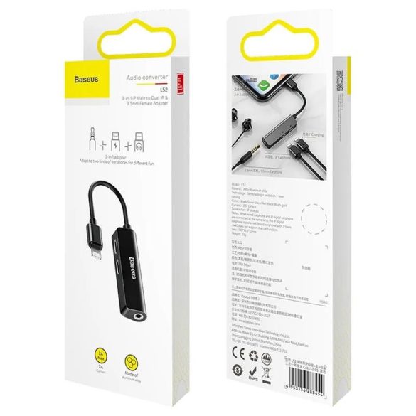 Adaptor audio / HF 3in1, iPhone 8pin - 2X iPhone 8pin / mufă 3,5 mm, negru, Baseus CALL52-01