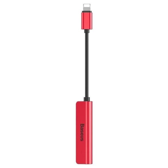 Adaptor audio / HF 3in1, iPhone 8pin - 2X iPhone 8pin / mufă 3,5 mm, roșu-negru, Baseus CALL52-91