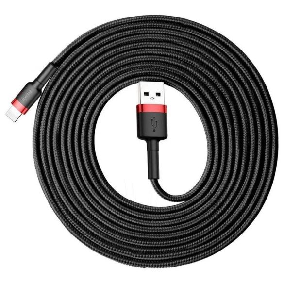 Cablu de date iPhone 8pin, negru-rosu, 3m, 2A, Baseus Cafule