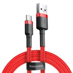   Tip C - Cablu de date USB-A, acoperit cu material, roșu, 3M, 2A, Baseus CATKLF-U09