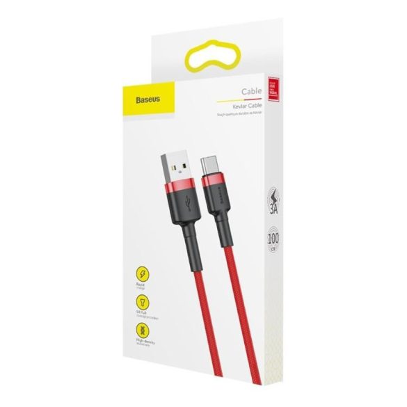 Tip C - Cablu de date USB-A, acoperit cu material, roșu, 3M, 2A, Baseus CATKLF-U09