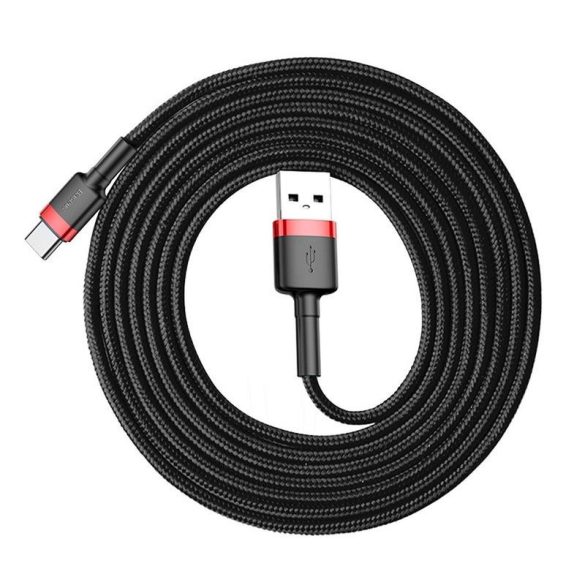 Cablu de date tip C, negru-rosu, 3m, 2A, Baseus Cafule