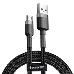 Cablu de date micro USB, negru-gri, 3m, 2.4A, Baseus Cafule