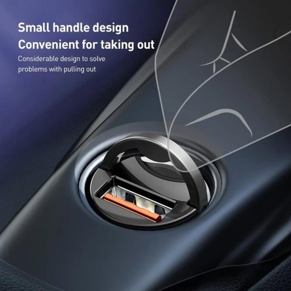 Cap încărcător țigări, 1xUSB, 5A, gri, cu lumină LED, Baseus Tiny Star