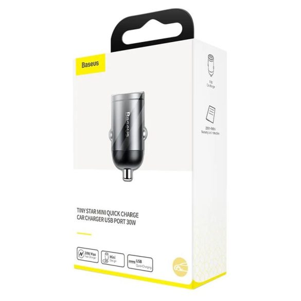 Cap încărcător țigări, 1xUSB, 5A, gri, cu lumină LED, Baseus Tiny Star