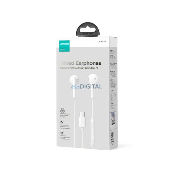 Căști stereo cu conector de tip C, control volum/microfon, alb, Joyroom JR-EC05