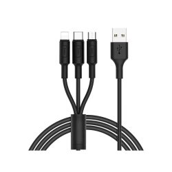   Hoco X25 3in1 iPhone 8pin + Type-c + Cablu negru de incarcare Micro USB 2A 1M