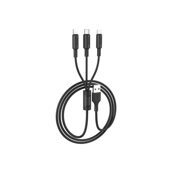 Hoco X25 3in1 iPhone 8pin + Type-c + Cablu negru de incarcare Micro USB 2A 1M