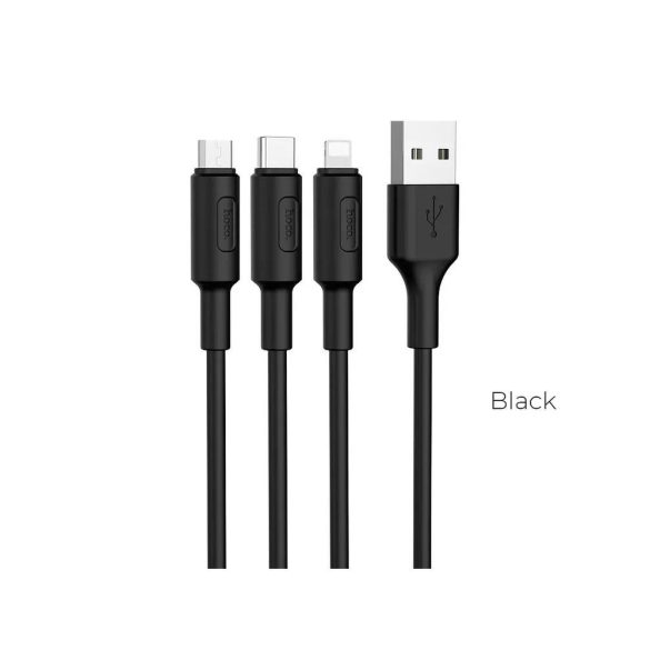 Hoco X25 3in1 iPhone 8pin + Type-c + Cablu negru de incarcare Micro USB 2A 1M