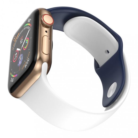 Dotfes S03 pentru Apple Watch 42mm / 44mm ceas inteligent alb + curea din silicon albastru închis (mărime M/L)