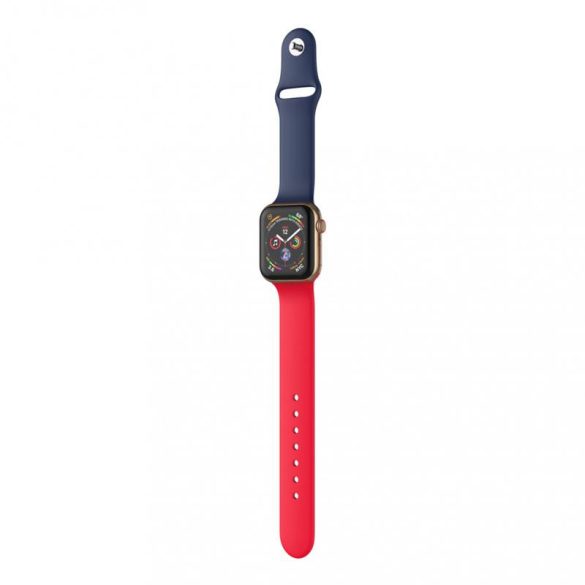 Dotfes S03 pentru Apple Watch 42mm / 44mm ceas inteligent roșu + curea din silicon albastru închis (mărime M/L)