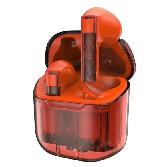 Căști stereo bluetooth cu carcasă de încărcare fără fir, TWS, portocaliu/transparent, Pavareal H15