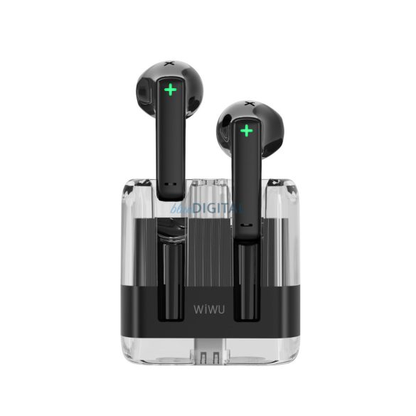 Căști bluetooth stereo cu încărcător wireless, TWS, negru, WIWU T21 Crystal