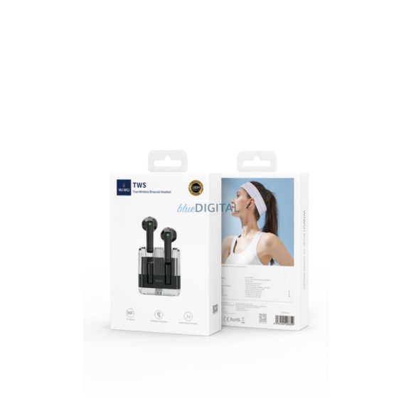 Căști bluetooth stereo cu încărcător wireless, TWS, negru, WIWU T21 Crystal
