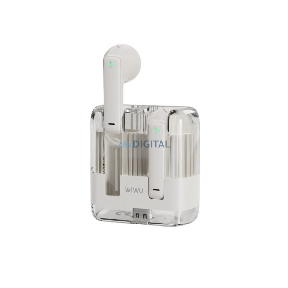 Căști bluetooth stereo cu încărcător wireless, TWS, alb, WIWU T21 Crystal