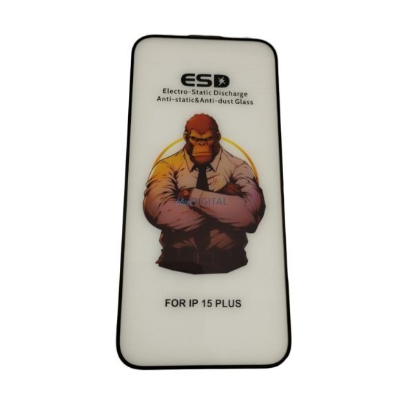 iPhone 15 Plus (6.7") folie de sticlă frontală, temperată, cadru negru, 9H, acoperire completă, ESD (fără ambalaj și accesorii)