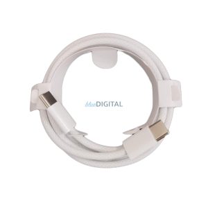 Cablu de date Type-C - Type-C, 1M, alb, acoperit cu material textil, de înaltă calitate (AMBALAJUL NU ESTE INCLUS)