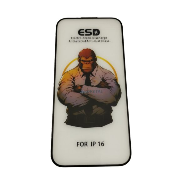 iPhone 16 (6.1") folie de sticlă frontală, temperată, cadru negru, 9H, acoperire completă, ESD (fără ambalaj și accesorii)