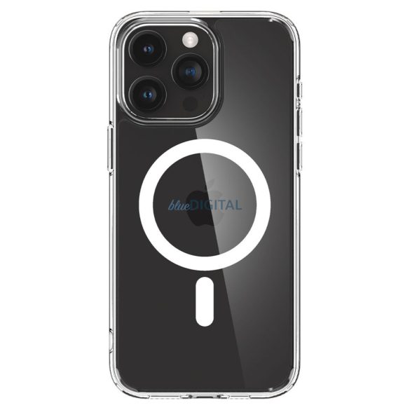 Husă din spate pentru iPhone 15 Pro Max (6,7"), spate din plastic/cadru din silicon, husă Magsafe, transparentă/albă, Spigen Ultra Hybrid Mag