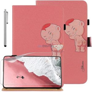 Husa carte tableta din piele artificiala Samsung Galaxy Tab A7, cu stylus, poate fi sustita, roz, model Doll1, (+ FOLIE CADOU), SM-T500, Glandotu