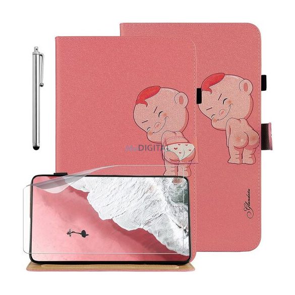 Husa carte tableta din piele artificiala Samsung Galaxy Tab A7, cu stylus, poate fi sustita, roz, model Doll1, (+ FOLIE CADOU), SM-T500, Glandotu
