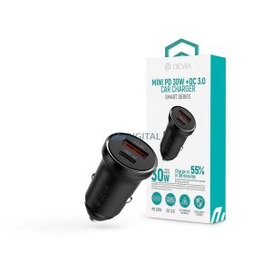Devia Smart Series Mini 30W PD+QC USB+Type-C adaptor încărcător auto - negru
