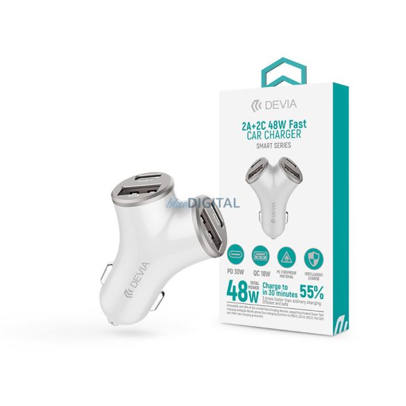 Devia Smart Series 48W PD+QC încărcător auto 2xUSB+2xType-C - argintiu