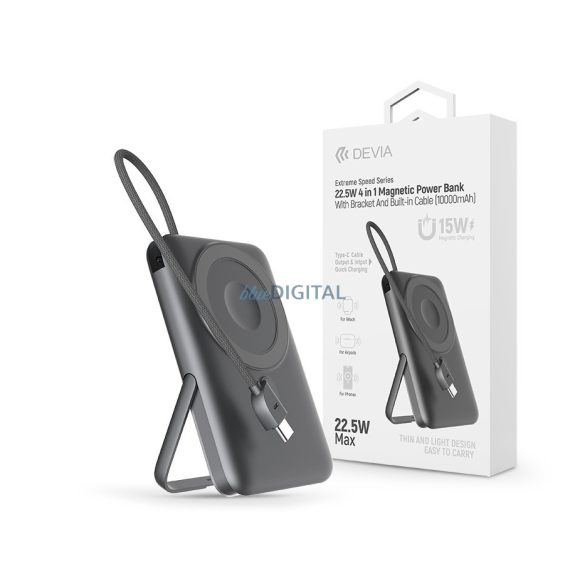 Devia Extreme Speed Series Magnetic 4in1 22.5W powerbank/stand - Type-C - 10.000 mAh - gri