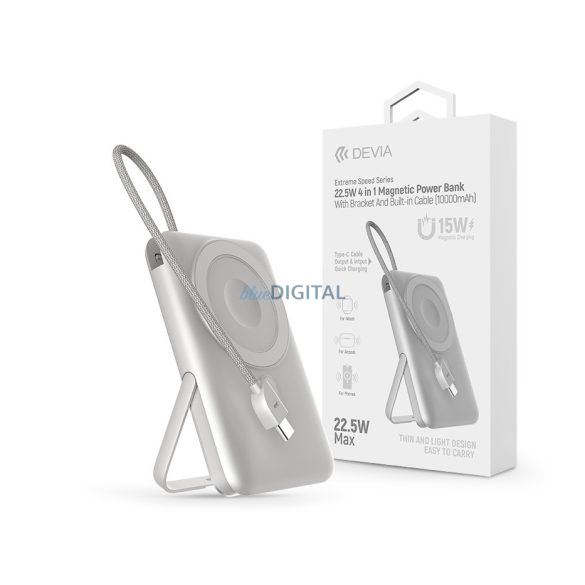Devia Extreme Speed Series Magnetic 4in1 22.5W powerbank/stand - Type-C - 10.000 mAh - argintiu