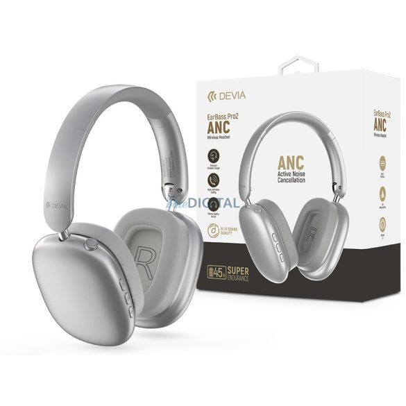 Devia EarBass Pro2 ANC Căști stereo Bluetooth cu microfon încorporat - argintiu