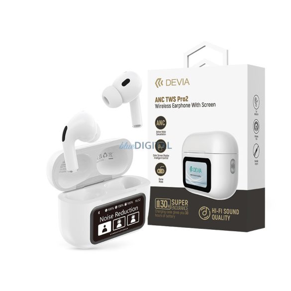 Devia TWS-Pro2 cu cască stereo Bluetooth ANC cu ecran - alb