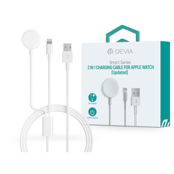 Cablu de încărcare magnetic Devia pentru Apple Watch + USB-A - Cablu Lightning - Cablu de încărcare Devia Smart Series 2in1 pentru Apple Watch - alb