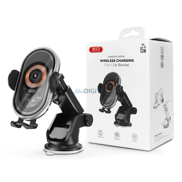 XO Qi Grătar fără fir/Suport pentru mașină pentru bord/încărcător rapid cu funcție wireless MagSafe - XO WX038 Suport pentru mașină pentru încărcare fără fir 2in1 - 15W - negru