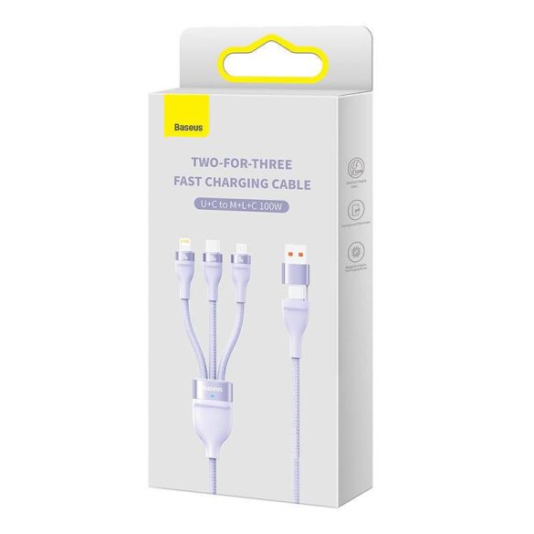 Baseus Flash Series 2, cablu USB 3 în 1, USB-C / Micro USB / Lightning, 100 W, 1,2 m (violet)