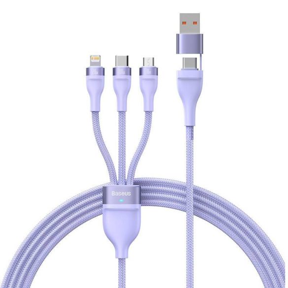 Baseus Flash Series 2, cablu USB 3 în 1, USB-C / Micro USB / Lightning, 100 W, 1,2 m (violet)